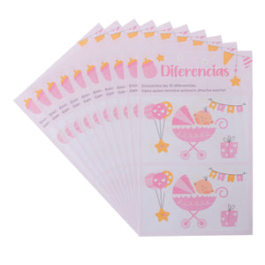 Art.9736 Juego Baby Shower Rosa 21.5x13.5cm 10pz