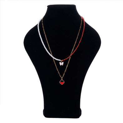 Fantasías Miguel Clave:NT78 Collar Cuentas Blanco-Rojo