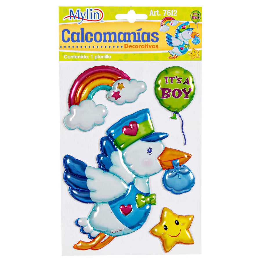 Art.7612 Calcomanía Decorativa Cigueña Azul Globo