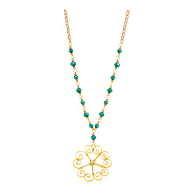 Fantasías Miguel Clave:JO1140 Collar De Rondel Jade Con Dije De Alambre