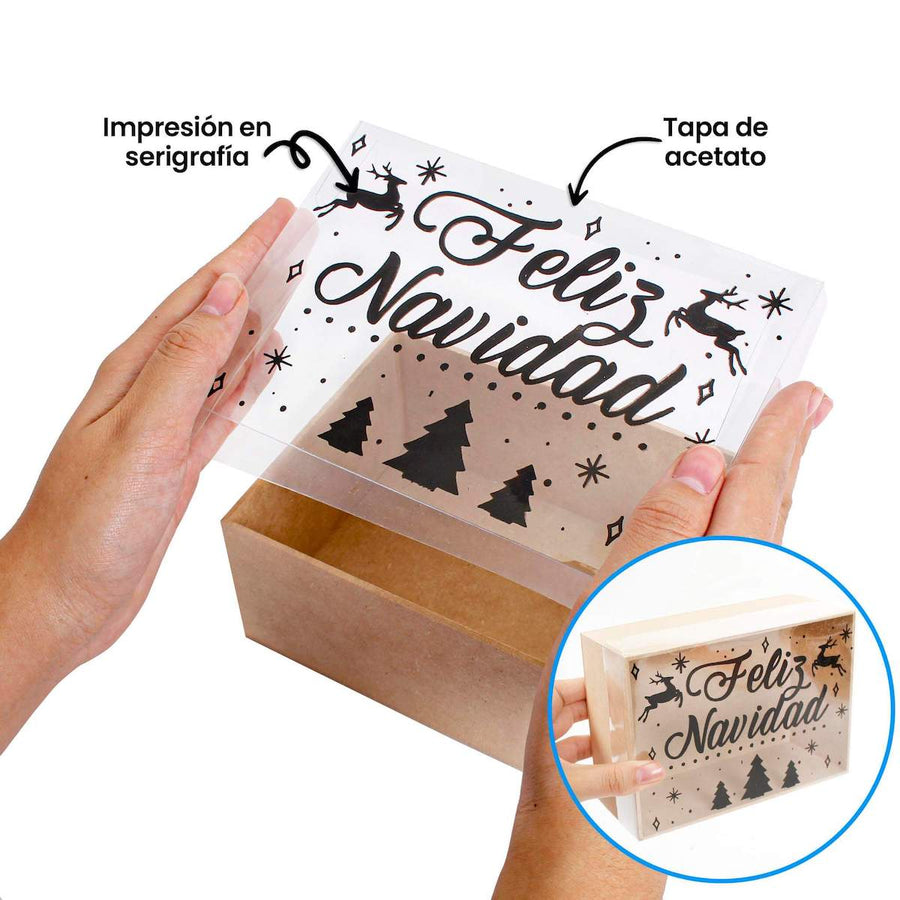 Art.7869 Caja Feliz Navidad Renos 7x17x12cm 1pz