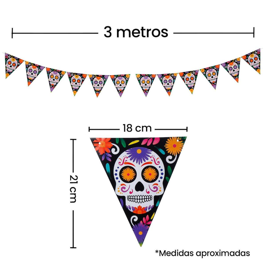 Art.8322 Banderín Calaveras   x12 21x18cm    (Aprox 3m) 1pz