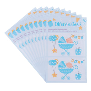 Art.9735 Juego Baby Shower Azul 21.5x13.5cm 10pz