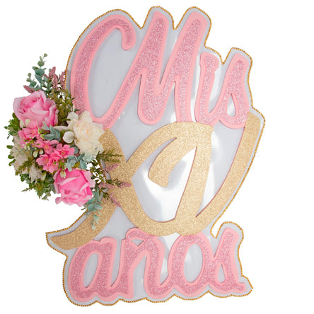 Letrero Xv Años Rosa-Oro