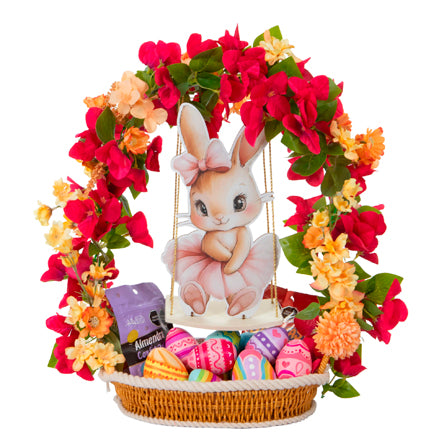 Canasta Con Huevos De Pascua Y Flores
