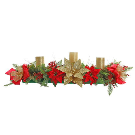 Centro De Mesa Navideño Con Velas Oro-Rojo