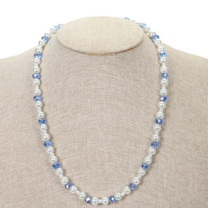 Collar De Perlas Y Cristal Azul