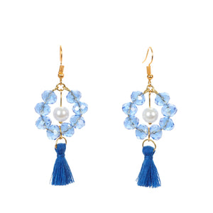 Aretes De Perlas Y Cristal Azul