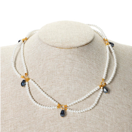 Collar De Perlas Y Cristal Negro