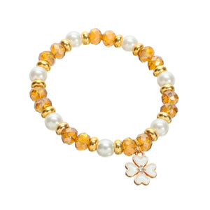 Pulsera De Perlas Y Cristal Miel