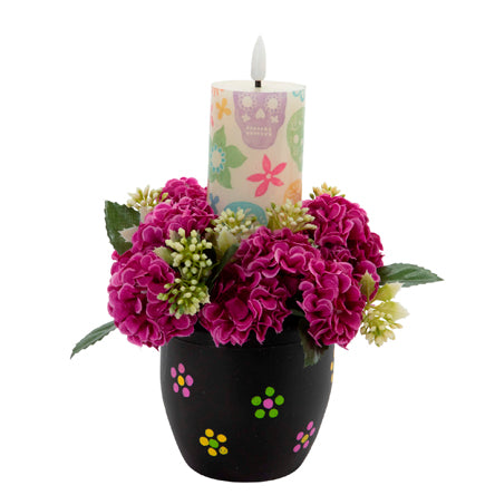Vela Chica Con Cempasuchil Morada
