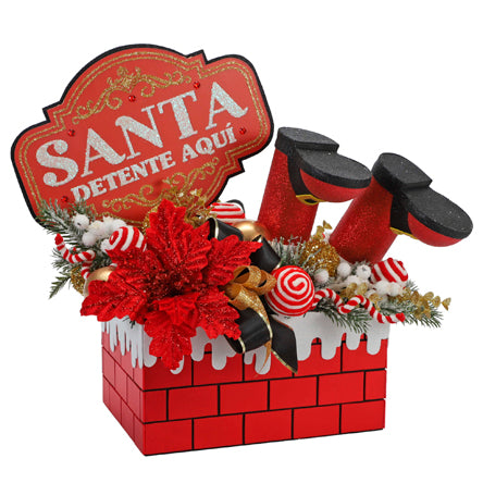Centro De Mesa Chimenea Santa Navideño