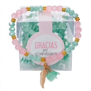 Pulsera Menta-Rosa Con Borla