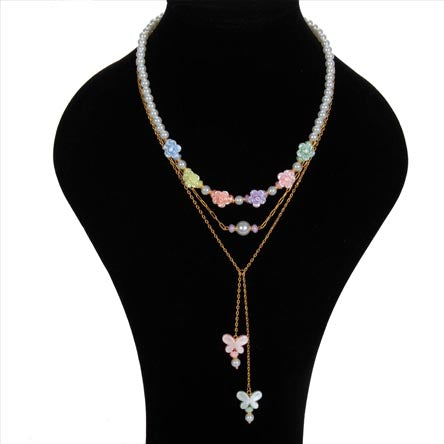 Collar Con Cuentas De Flores Y Mariposas