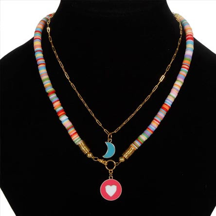 Collar Con Cuentas Heishi Y Luna