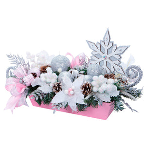 Centro De Mesa Navideño Copo Rosa/Plata