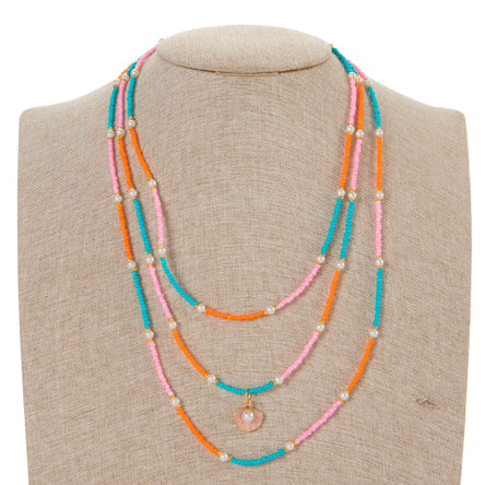 Collar Chaquira 3 Colores Con Perla