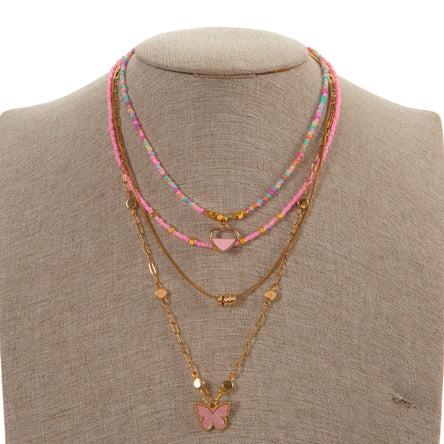 Collar 4 Hilos Chaquira Con Cadena