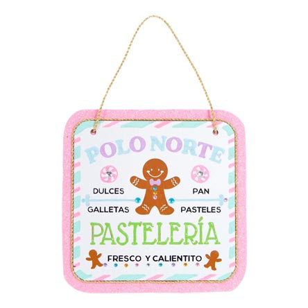 Letrero Navideño Rosa Con Galleta De Gengibre