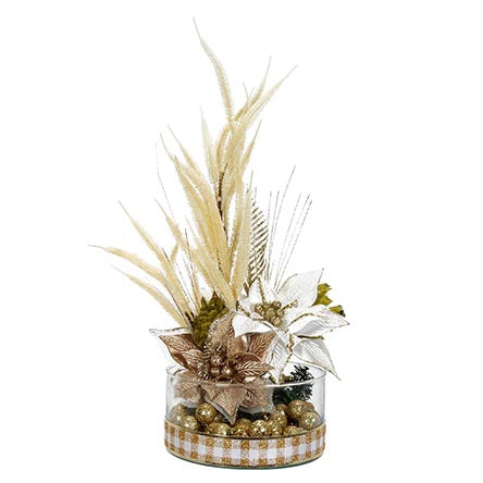 Arreglo Floral Navideño Blanco-Oro