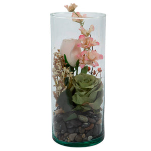 Base Pequeña De Cristal Con Rosa