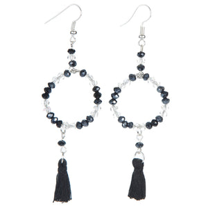 Aretes Largos De Cristales Con Borlas Negras