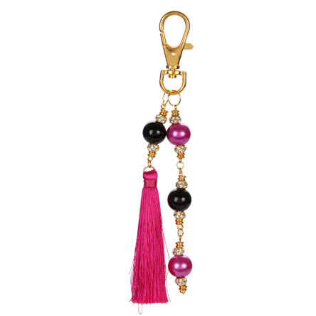 Llavero Con Borla Y Perlas Negro/Fiusha