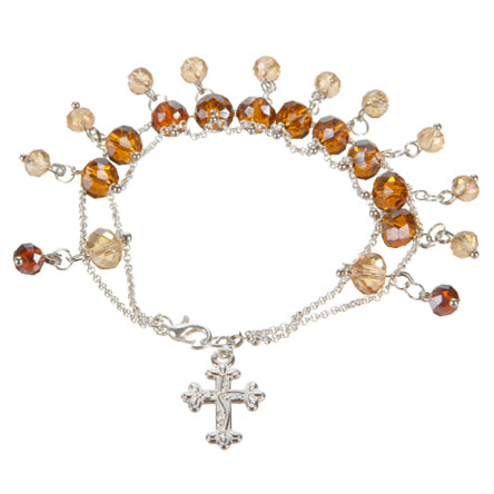 Pulsera Con Rondeles Y Dije De Cruz Plata