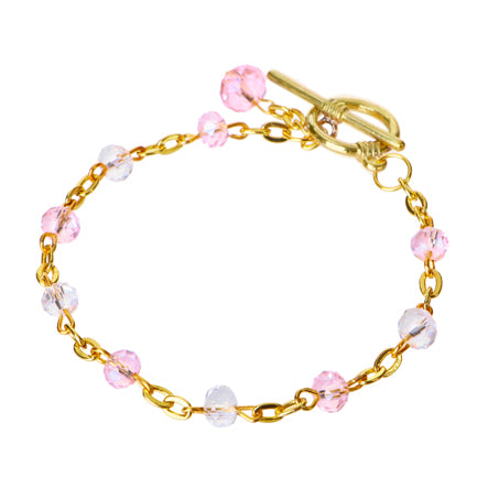 Pulsera De Cadena Oro Con Rondeles Cristal Rosa
