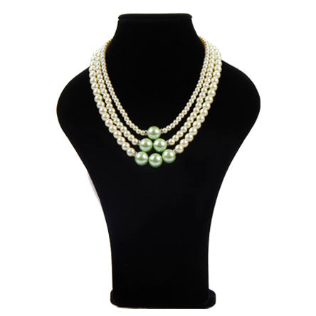Collar Triple De Perlas Blanco-Menta