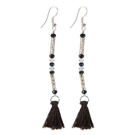 Arete De Tubito Plata Con Borlas Café