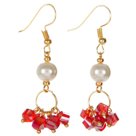 Aretes Rojo Con Perla