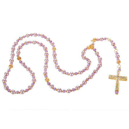 Rosario Con Perlas Lavanda Y Filigrana Oro