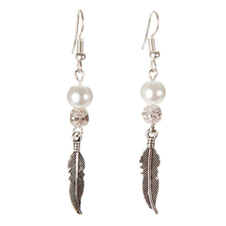Aretes Con Perla Y Dije Pluma
