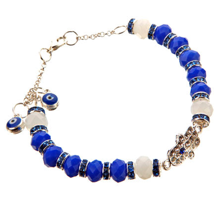 Pulsera Azul-Plata Con Dije Mano De La Suerte
