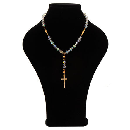 Collar De Rosario Con Rondel De Cristal Y Cruz Oro