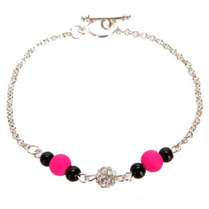 Pulsera De Cuenta Redonda Y Cuenta Caucho Negro/ Rosa Neón