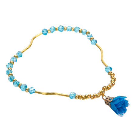 Pulsera Turquesa Con Dije Rosa De Tela