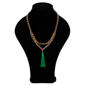 Collar Con Cadena Y Borla Verde