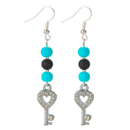 Aretes Azul-Negro Con Llave