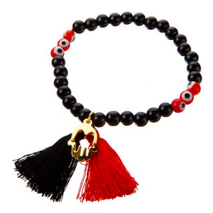 Pulsera Rojo Negro Con Borlas