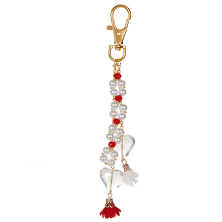 Llavero Con Corazón De Cristal Y Dije De Rosa