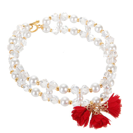 Pulsera Doble Con Perlas Y Dijes De Flor