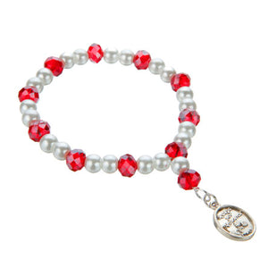 Pulsera Decenario Rojo-Plata Con Medalla