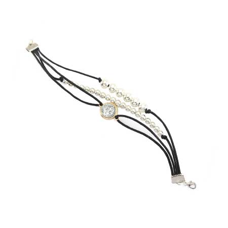 Pulsera Negro-Plata Con Dije De San Benito