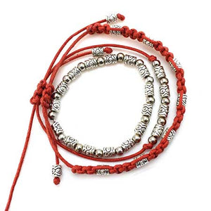 Pulsera Plata Con Cordón Rojo