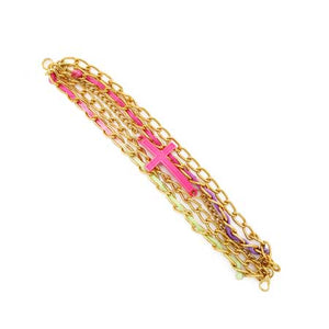 Pulsera Con Cadenas Y Cruz