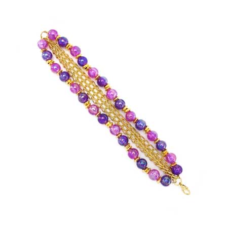Pulsera Doble Morado-Fiusha Con Cadenas