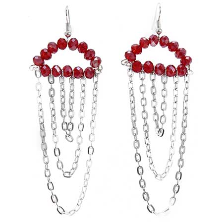 Aretes De Cristal Rojo Con Cadenas