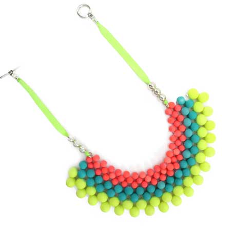 Collar Tejido Caucho Amarillo-Turquesa-Coral